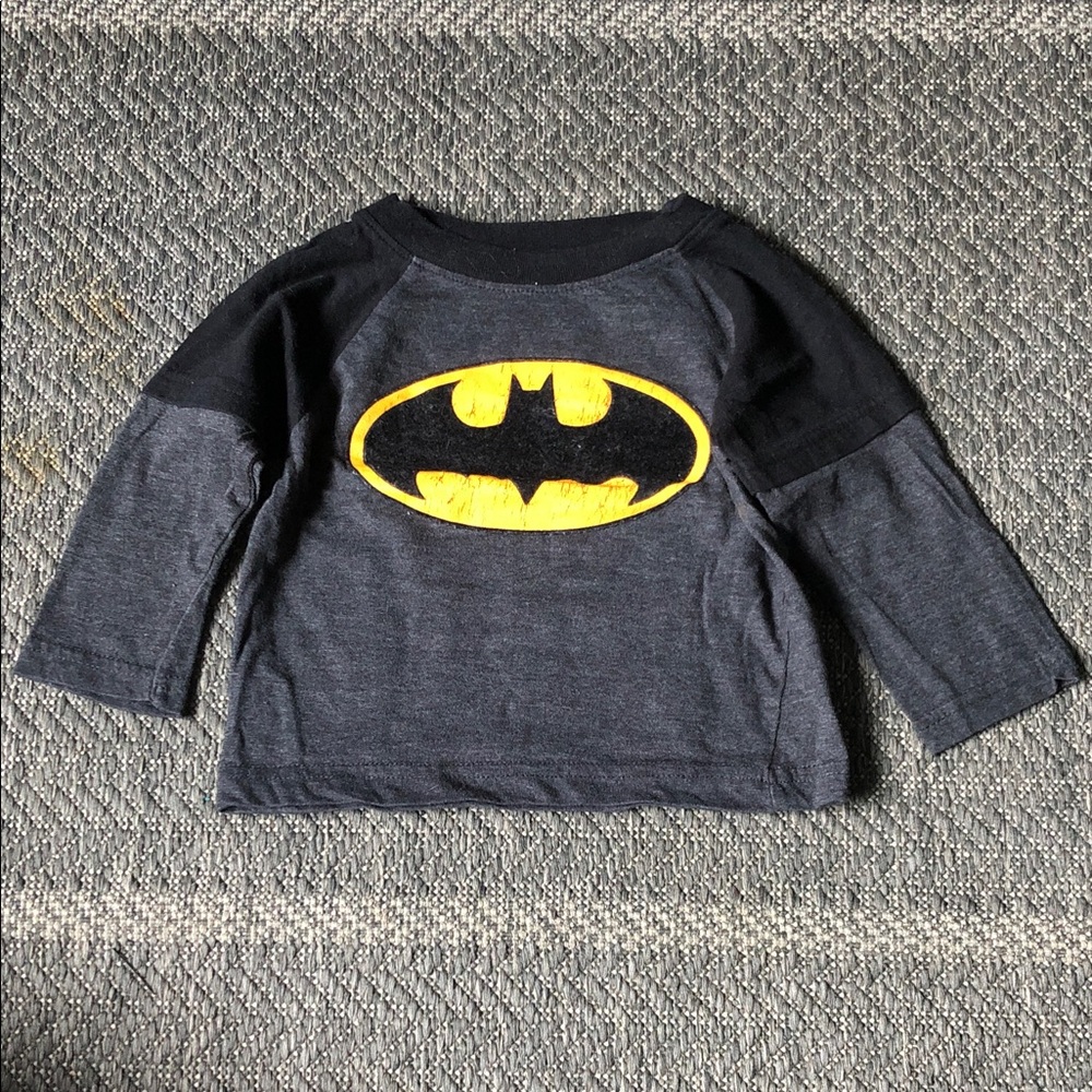 Batman Kids Long-Sleeve Tee in Black and Dark Gray with Yellow Logo